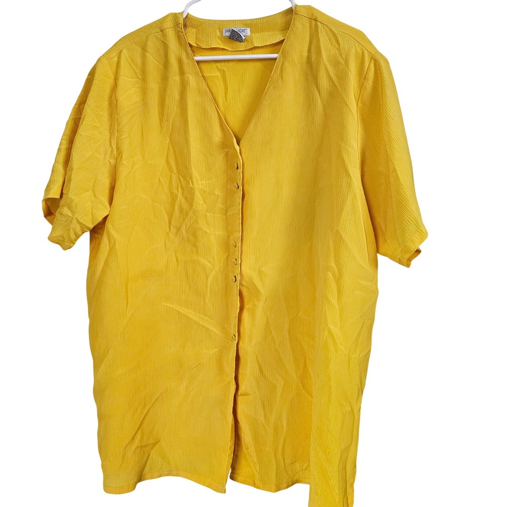 Ship N Shore Woman Yellow Crinkle Texture Button Down Blouse Plus Size 20W 8827